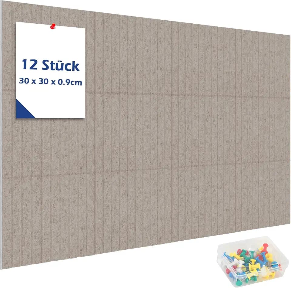 90x120cm Große Filz Pinnwand Selbstklebend,12 Stück 30x30cm Korkwand Filz-Wandpaneele Dekorative Pinnwand Tack Board für Zuhause, Schule, Bürowände