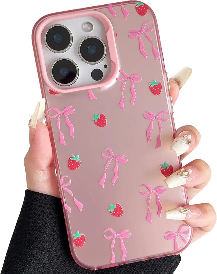 ZTOFERA Rosa Aesthetic Hülle für iPhone 15 Pro Max (6.7"), Erdbeeren
