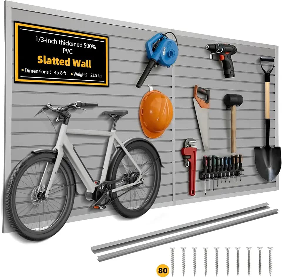 Slat Wall Paneling 4'x8' Garage Wall Organizer (2026Upgraded), Heavy-Duty PVC Slatwall Panels Boosts Load by 30%, Grey Slat Board, Slatwall Tool Storage System for Garage & Workshop Tool Organization
