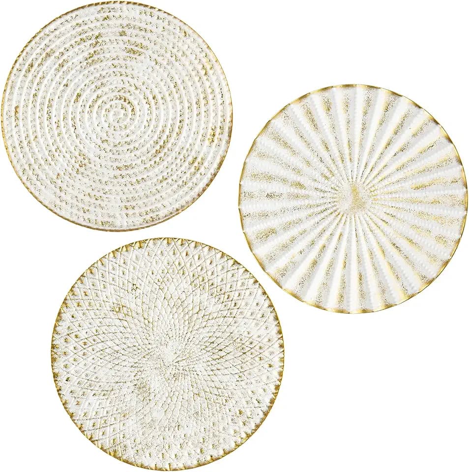 3er-Set Boho Gold Wandskulpturen Runde Wanddekoration Metall Wandschmuck Dekorationen 3D Metallbilder Modernes Kunstwerk für Haus Wohnzimmer Esszimmer Schlafzimmer Küche Korridor(30cm*30cm), Typ-2