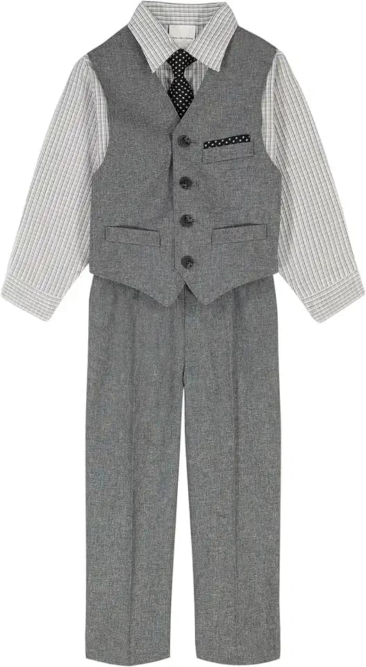 Van Heusen Boys' 4-piece Formal Suit Set, Vest, Pants, Collared Dress Shirt, and Tie
