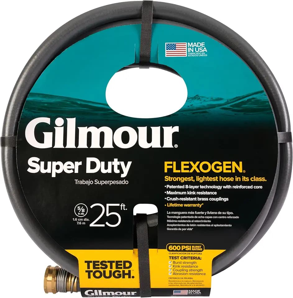 Gilmour Flexogen 5/8 in x 25 ft Garden Hose, Heavy Duty Water Hose, Flexible and Kink Resistant Outdoor Hose