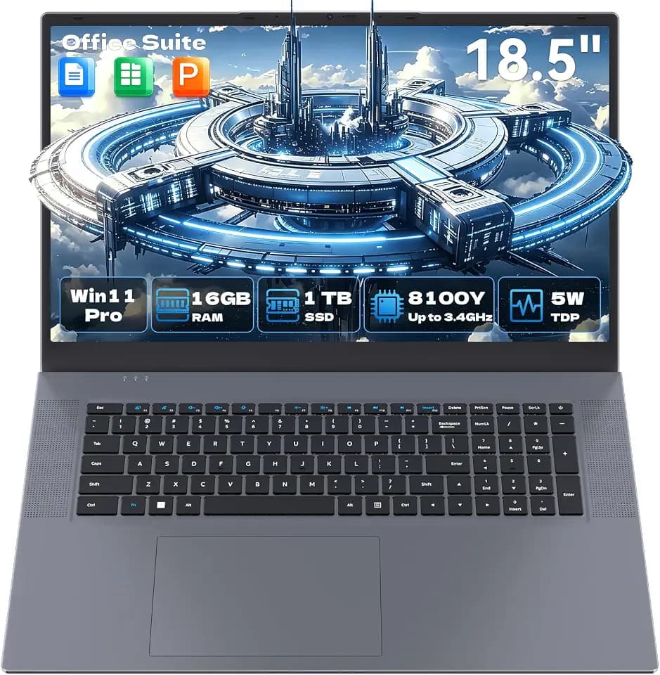 18.5" Laptop Computer, 16GB RAM 1TB SSD m3 8100Y(up to 3.40 GHz) Laptop FHD Notebook 2.4G&5G WiFi BT5.0 HDMI USB 3.0 Type-C(Date Only) 6313mAh Battery Home Student Business