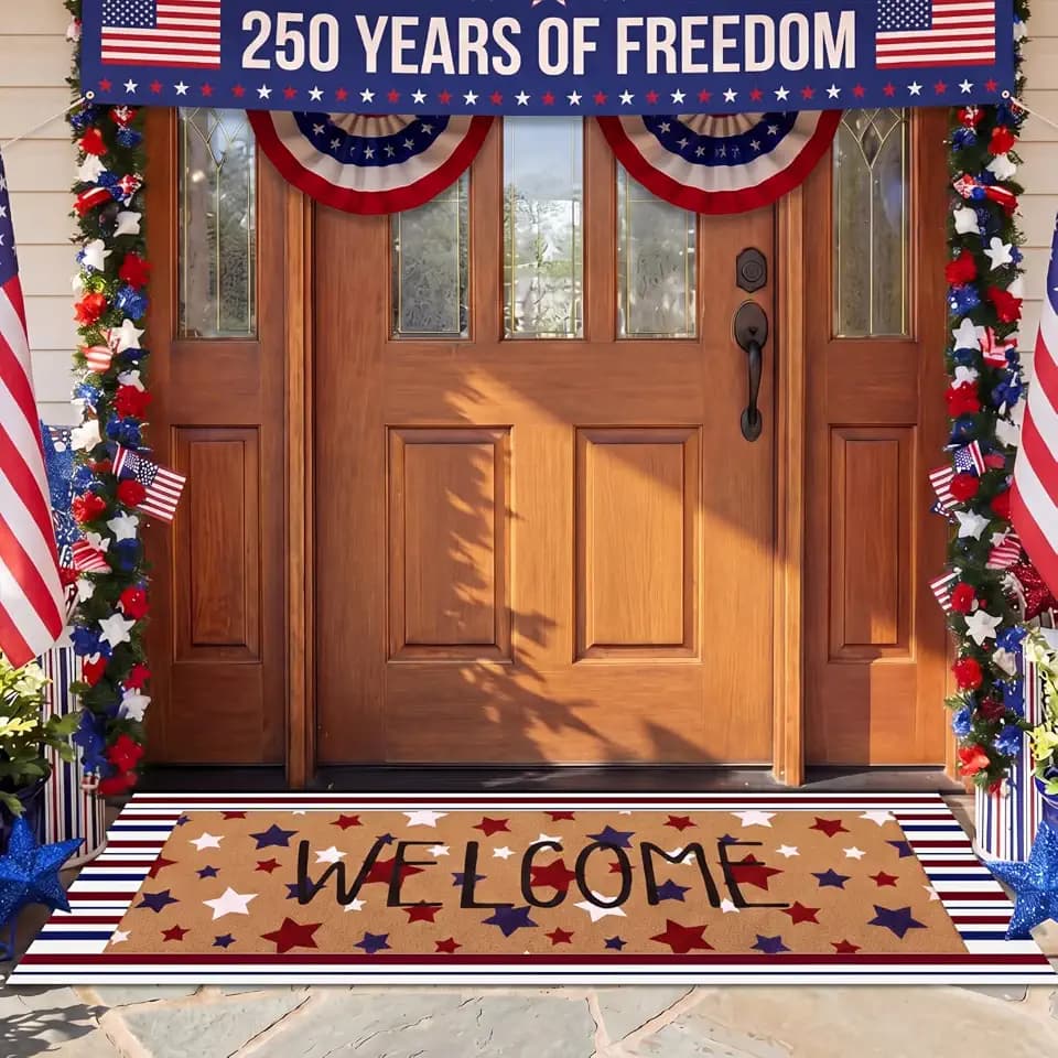 Tinideya 2 Pcs Large 4th of July Layered Doormat Patriotic Front Door Mat