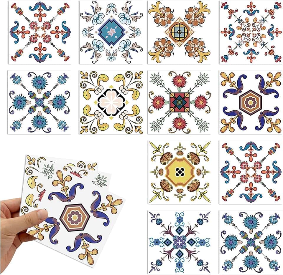 Klebefliesen Küche, 48 Stück Wandfliesen Selbstklebend Fliesenfolie Küche Ölbeständig 10x10cm, Fliesenaufkleber Bad Wasserfest Fliesen Aufkleber für Bad, Schlafzimmer Dekoration