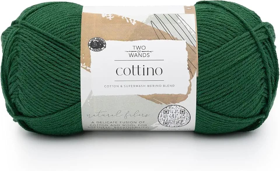 Lion Brand Yarn, Two of Wands Cottino Yarn, Racquet Club, Green, 1 Pack