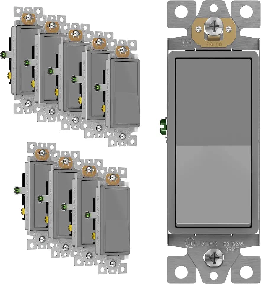 ENERLITES Gray 3-Way Decorator Paddle Rocker Light Switch, 15A, 10 Pack
