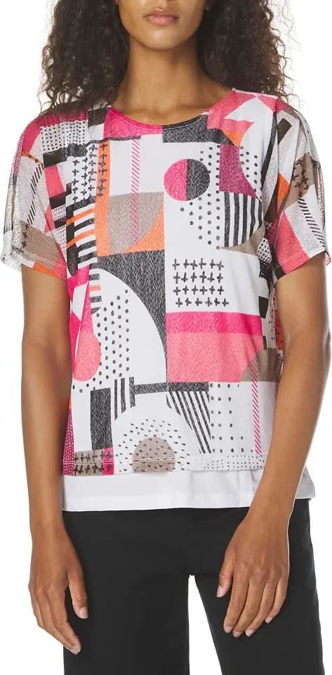 MULTIPLES Women's Dolman Short Sleeve Scoop Neck Layered High-Low Top