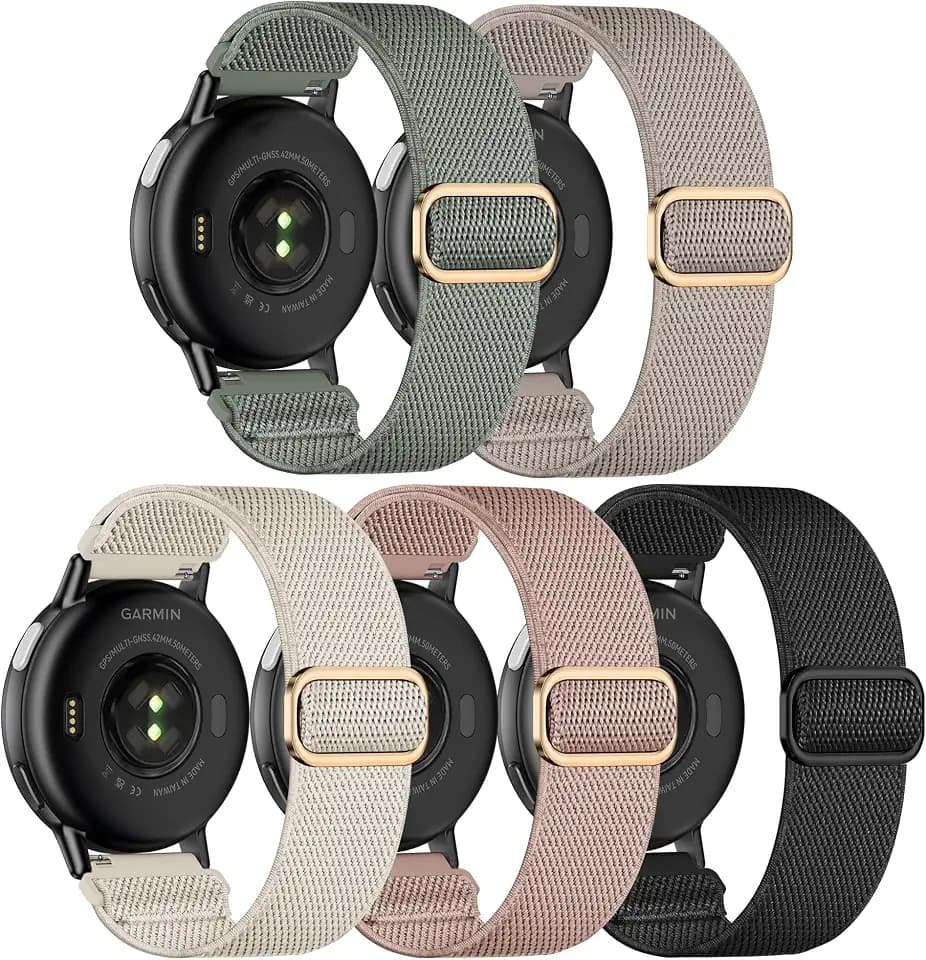 5 Pack Stretchy Nylon Bands Compatible with Garmin Vivoactive 5/Vivoactive 6/Forerunner 55/165 Watch,20mm Soft Elastic Adjustable Replacement Sport Straps for Garmin Venu Sq 2 Women Men