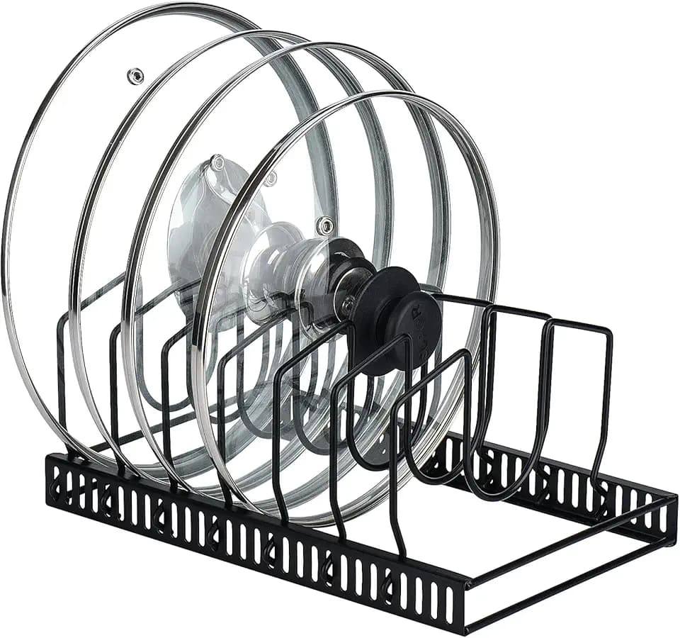 Toplife Topfdeckelhalter, Deckelhalter Schublade für Topfdeckel, Schneidebretter und Pfannen mit 7 verstellbaren Fächern, Topfdeckel Aufbewahrung, Schwarz