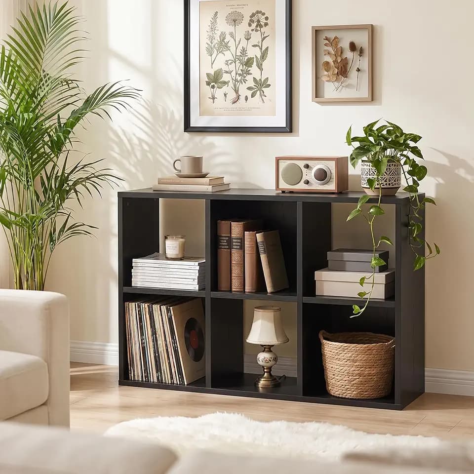 6 Cube Storage Organizer, Black Cube Bookshelf, Multifunctional Bookcase