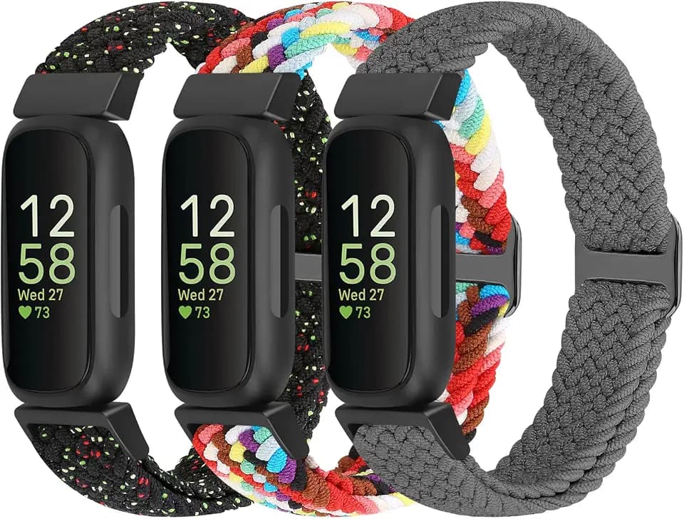 WolliLe Braided Watch Bands Compatible with Fitbit Inspire 3/Inspire 2/Inspire/Inspire HR/Fitbit ace 3/Ace 2, Soft Adjustable Nylon Loop Elastic Strap Sport Replacement Wristbands for Women Men