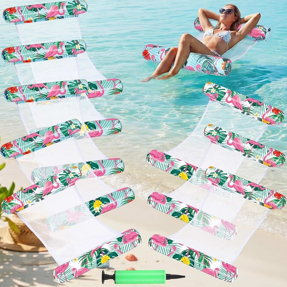 Gemscream Inflatable Pool Floats for Adults with Air Pump 4-in-1 Water Hammock Lounge Rafts Chairs Saddle Vacation Relax Toy for Summer Swimming Luau Party Beach