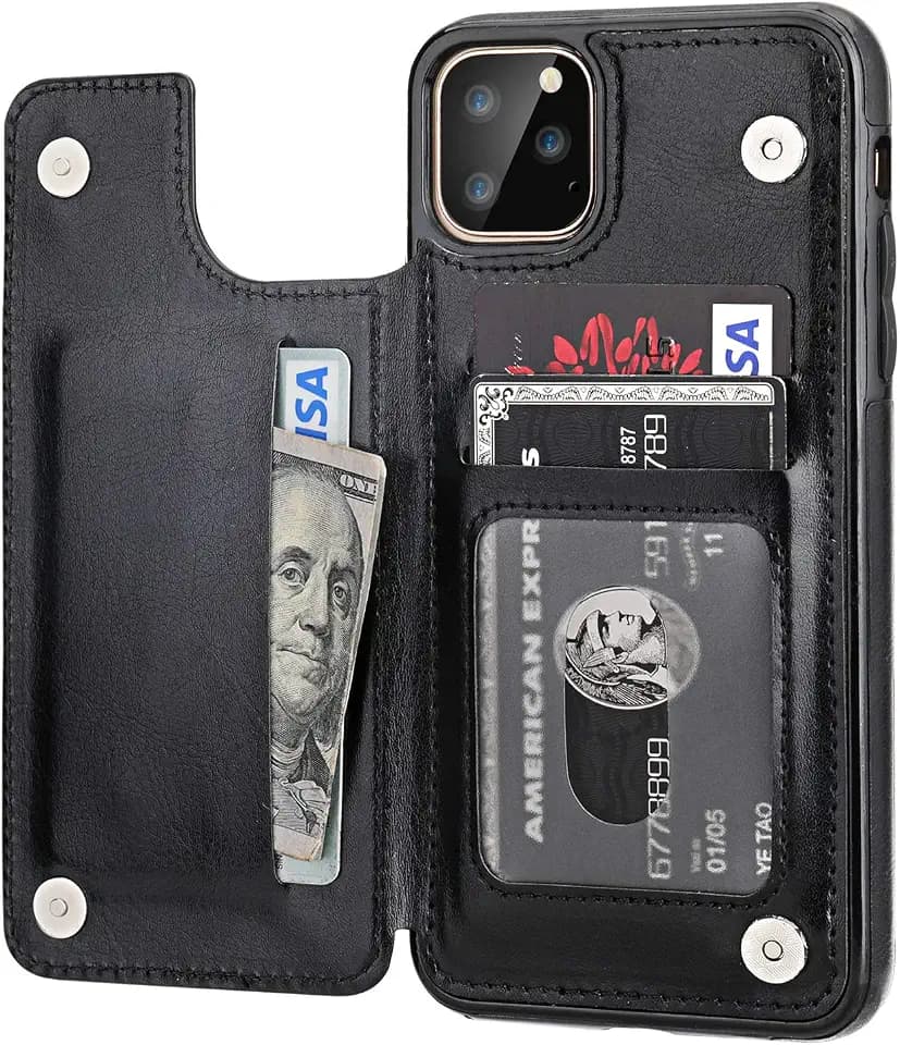 ONETOP for iPhone 11 Pro Max Wallet Case with Credit Card Holder,Black