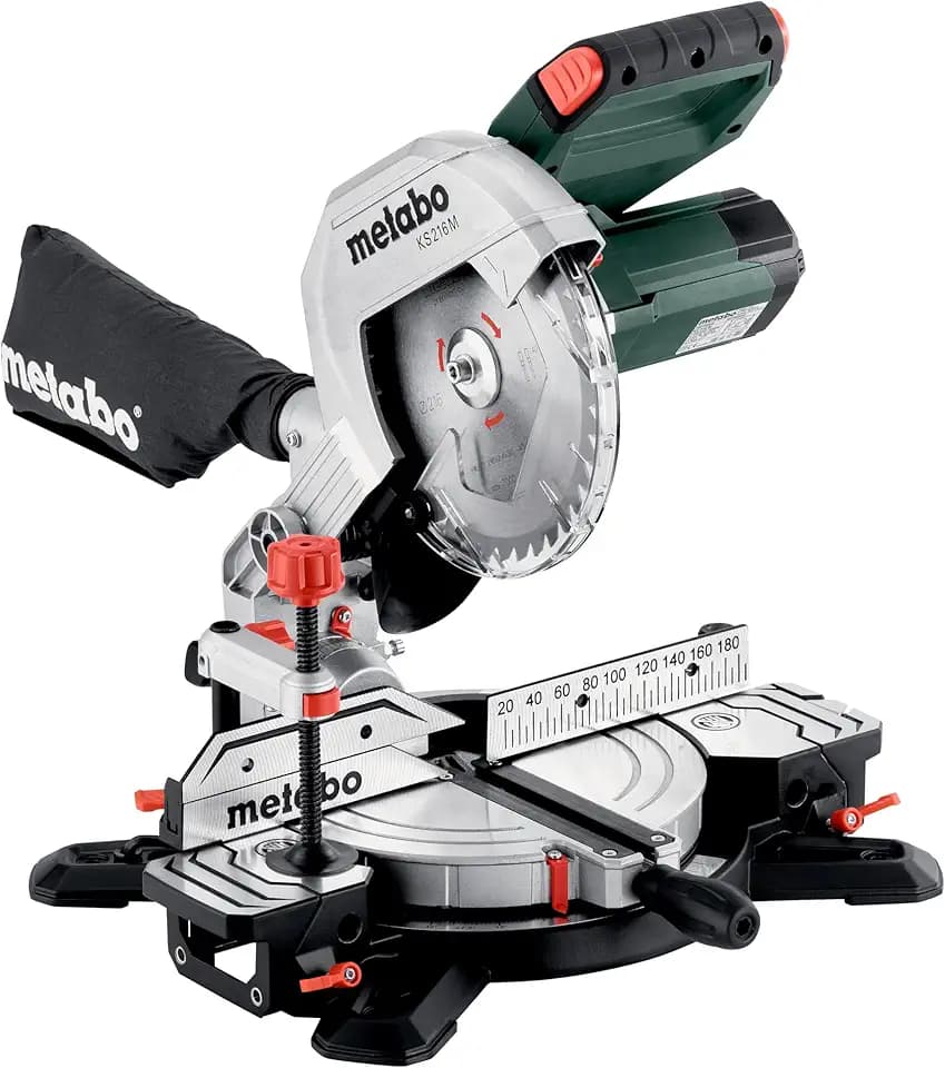 metabo Kappsäge KS 216 M - 1100 W, 216 mm Sägeblatt - Präzisionsschnitt, LED-Schattenlinie, integrierte Tischverbreiterung, leicht und mobil - Inkl. Hartmetall-Sägeblatt und Zubehör