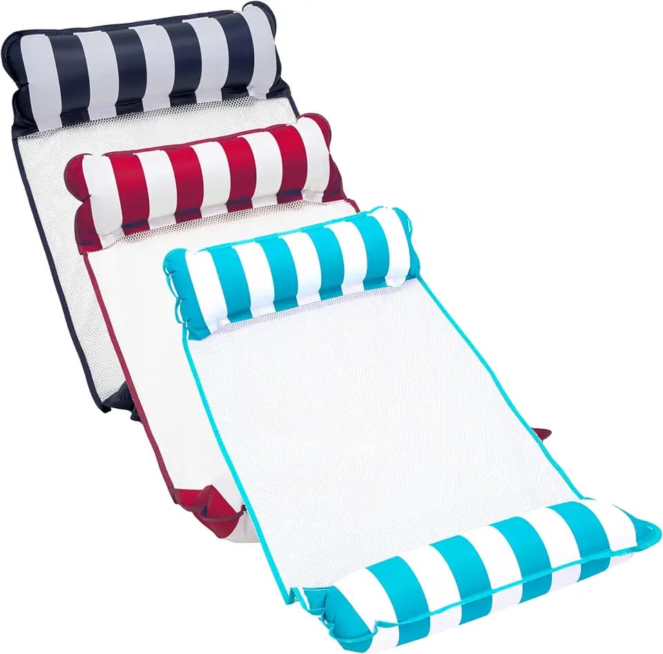 Aqua Monterey Hammock Pool Float - Three Pack - Light Blue, Navy & Burgundy/White Stripe, 3-Pack