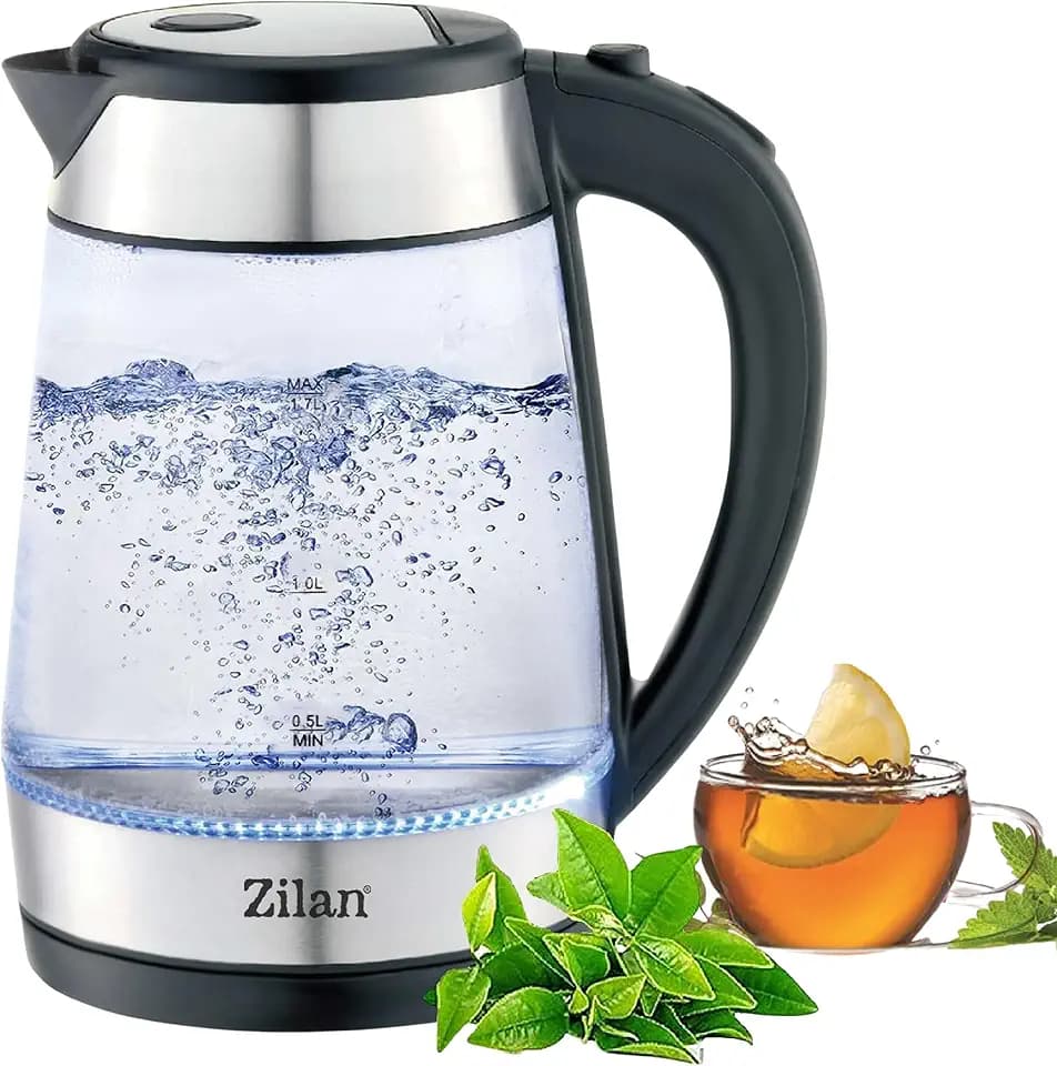 Edelstahl Glas Wasserkocher | 2200W | 1,7 Liter | Blaue LED-Beleuchtung | 360 Grad | Kalkfilter | BPA Frei | Kettle | Wasseraufbereiter | Teekocher | Wasserkessel |…