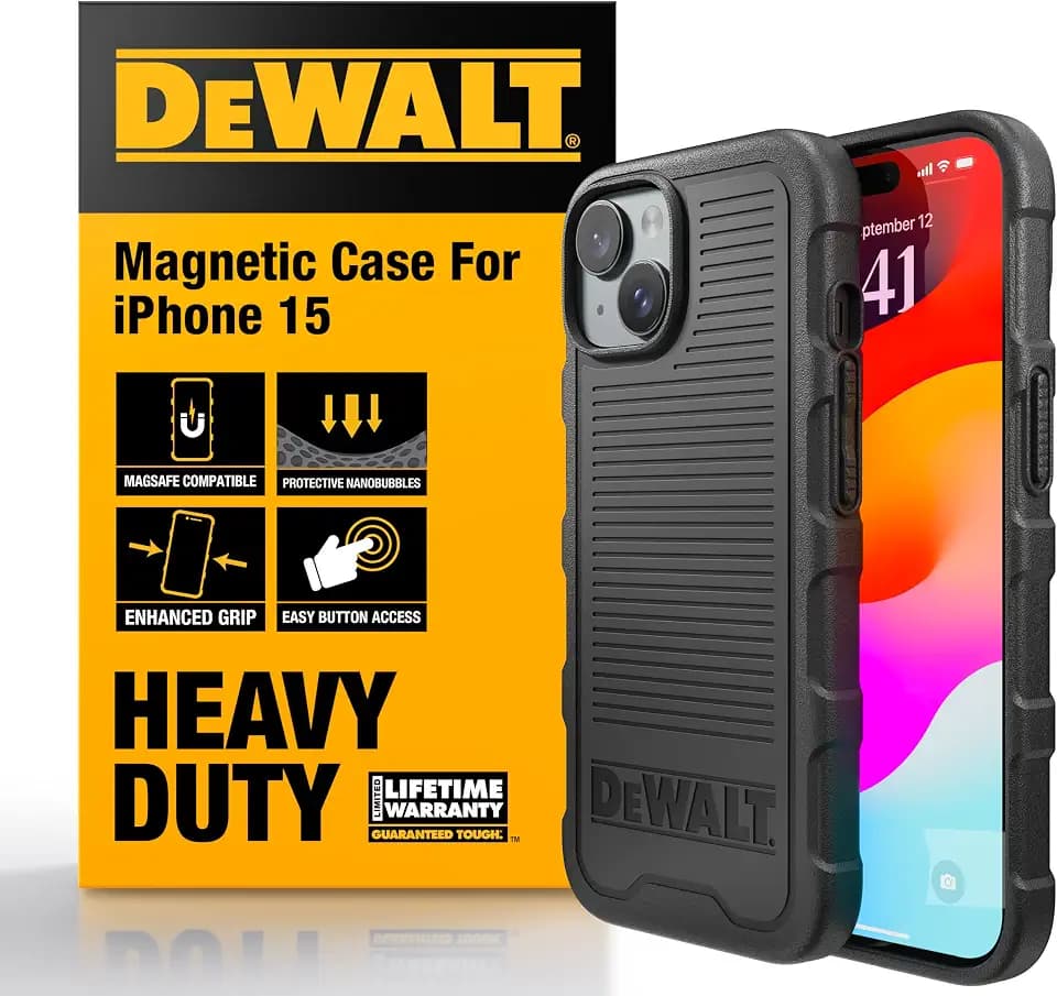 DEWALT Heavy Duty Strong Magnetic for iPhone 15 Case Fits MagSafe, Black