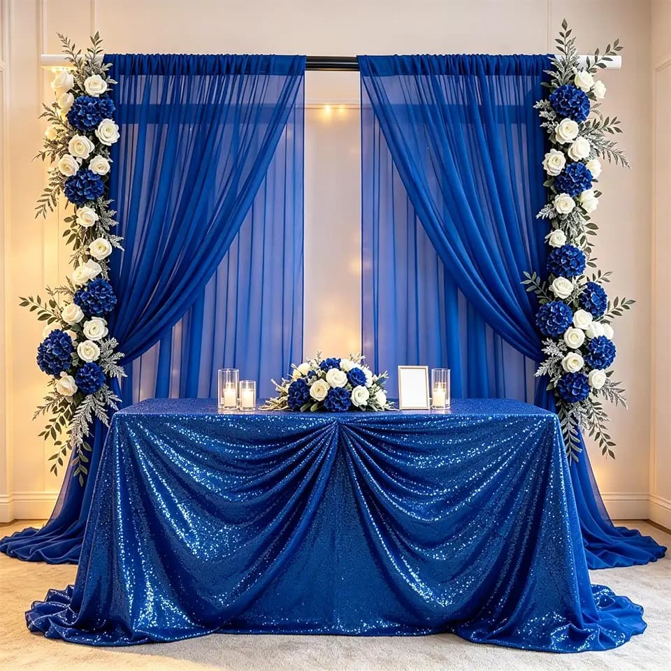 5x7ft Royal Blue Backdrop Curtains, 2 Panels Polyester Chiffon for Wedding