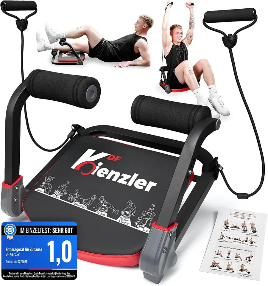 Fitnessgerät für Zuhause - Bauchtrainer - Bauchmuskeltrainer, Rückentrainer, Home Gym - Zusammenklappbar [inkl. 2 Widerstandsbändern] Training, Sportgerät für Ganzkörper, Workout