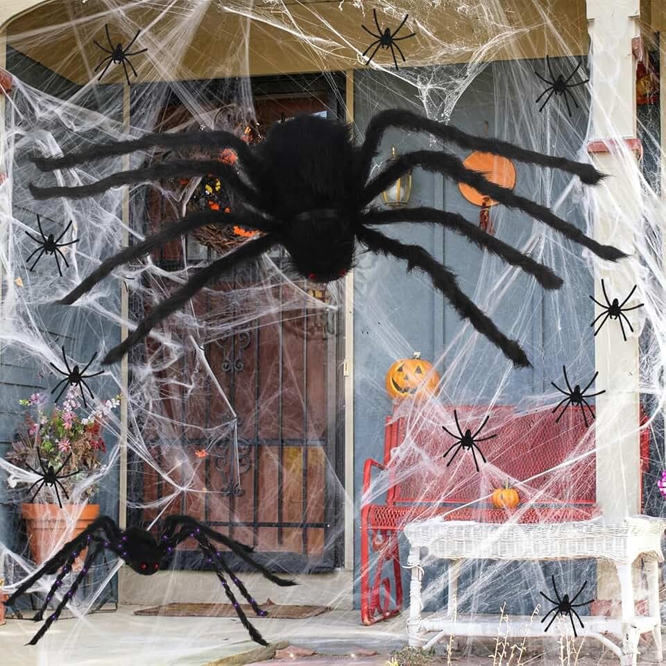 Halloween Spinne 125cm Halloween Deko Spinne Groß mit 3m LED-Licht