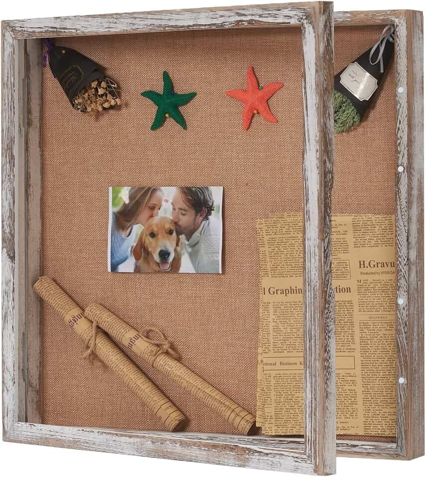 Square Shadow Box 20x20, Extra Large Shadow Boxes Display Cases with Hinged Door, Big Memorial Frame for Weddings Bouquet Flowers Jersey - Vintage White