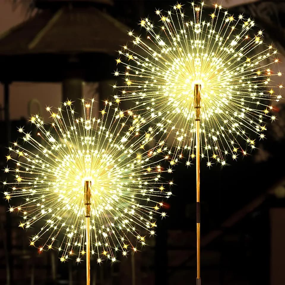 JJGoo Solar Firework Lights, 2 Pack 150 LEDs 2 Lighting Modes Solar Lights Outdoor Waterproof for Garden Patio Walkway Pathway Party Wedding Christmas Decorative - Warm White