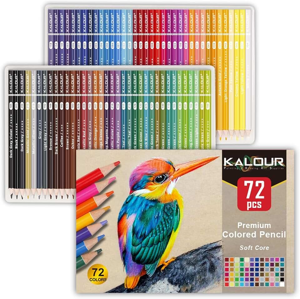 KALOUR 72er-Set Buntstifte für das Erwachsenenmalbuch, mit weichem Kern, ideal für Zeichnen, Skizzieren und Schattieren – ein Geschenk für Erwachsene, Anfänger und Künstler.