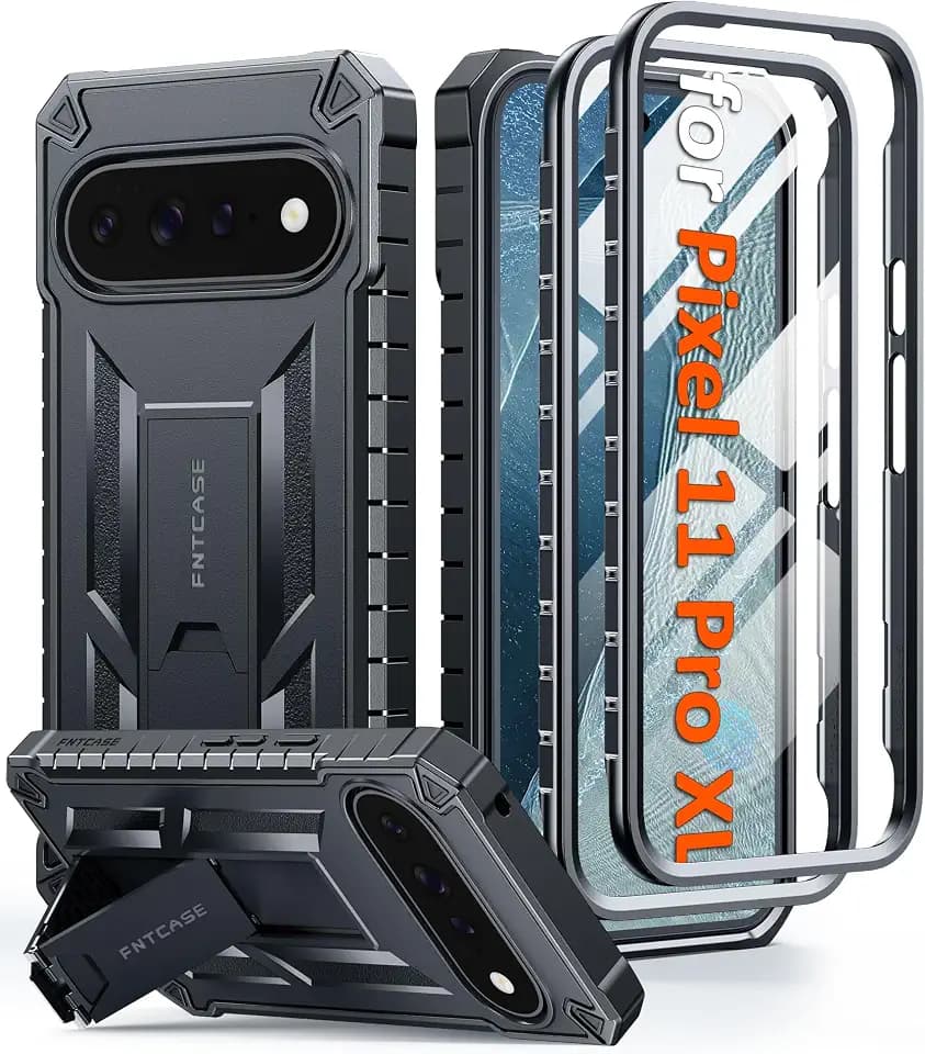 FNTCASE for Google Pixel 11 Pro XL Case, Rugged Kickstand, 2 Front Frames