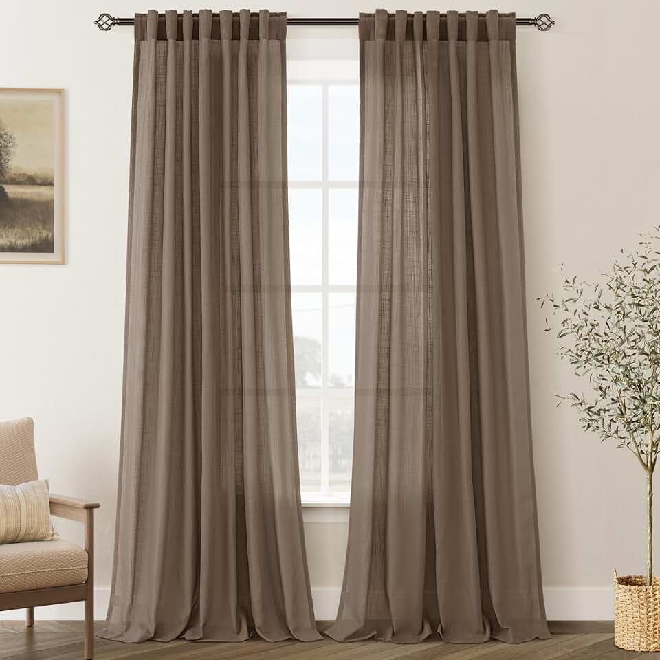 Chocolate Brown Linen Curtain 108 inch Length 2 Panels Back Tab Light Filtering Living Room Curtain Drapes Home Office Modern Minimalist Decor Farmhouse Boho Neutral Semi Sheer Curtain 108 inch Long