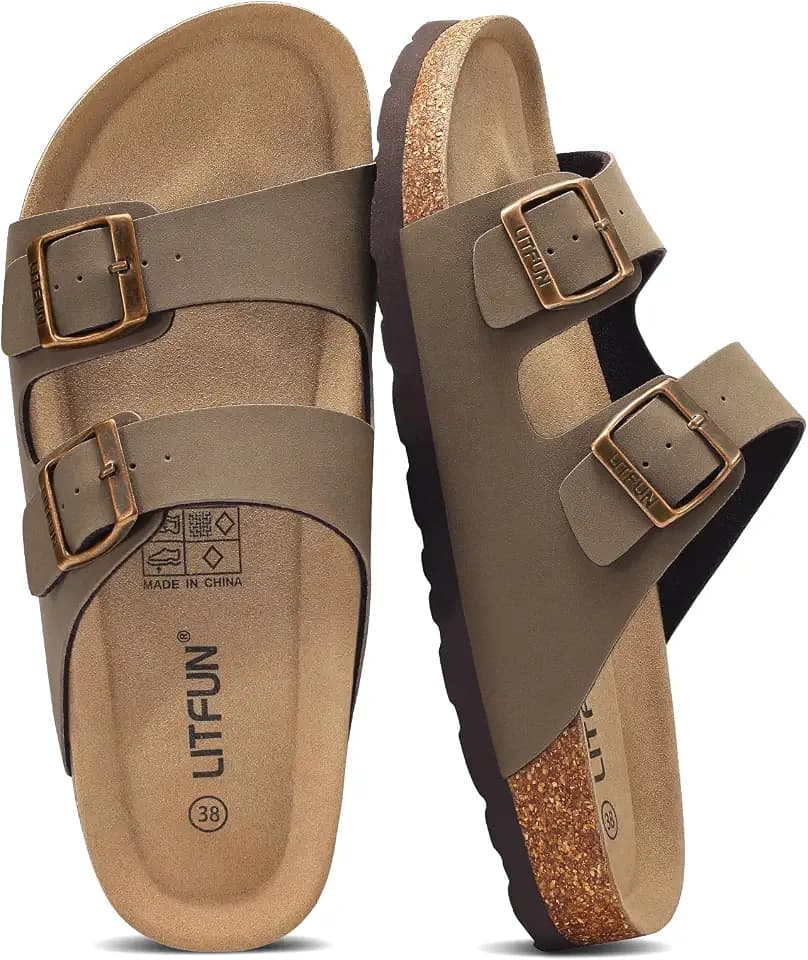 Litfun Unisex Cork Footbed Sandals Summer Slip On Slides for Women Men