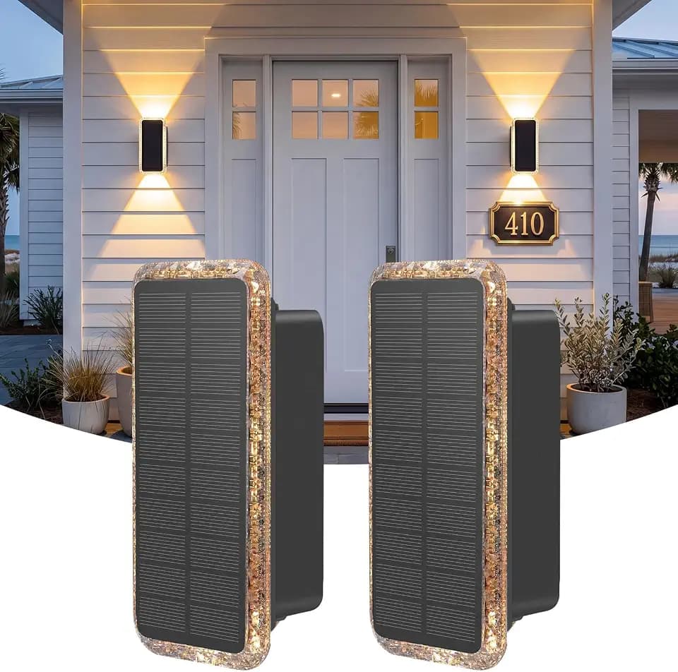 vighep Solar Fence Lights Outdoor 2 Pack, 5CCT(3000K-6000K) Up and Down Solar Wall Lights, IP65 Waterproof Dusk to Dawn Fence Lights Solar Powered for Patio, Porch, Backyard, Garage, Wall Decor