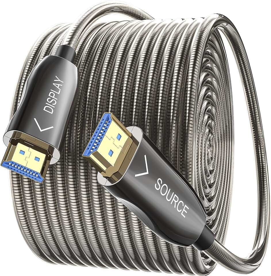 8K HDMI Glasfaserkabel 15M, Stahlpanzerung Optisch HDMI 2.1 Kabel 48Gbps Ultra High Speed 8K@60Hz 4K@120Hz Dynamic HDR eARC Dolby HDCP 2.2&2.3 für HDTV/Projektor/Heimkino/TV-Box/Gaming-Box/PS5