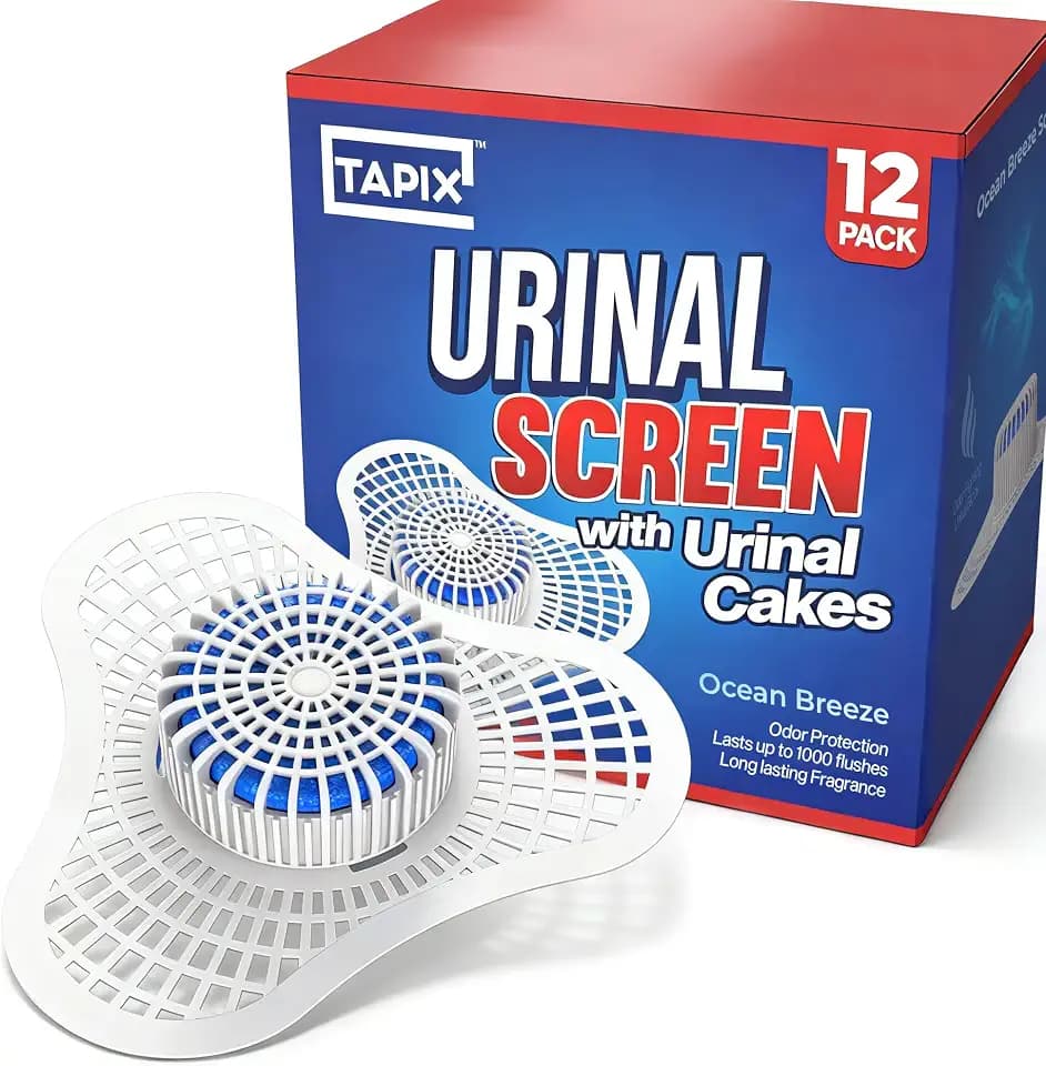 12 Pack Urinal Deodorizer Screens with Urinal Cakes, Ocean Breeze Scent, Anti-Splash & Odor Protection - Commercial Bathroom Urinal Air Freshener for Office, Mall, Hotel, Airport