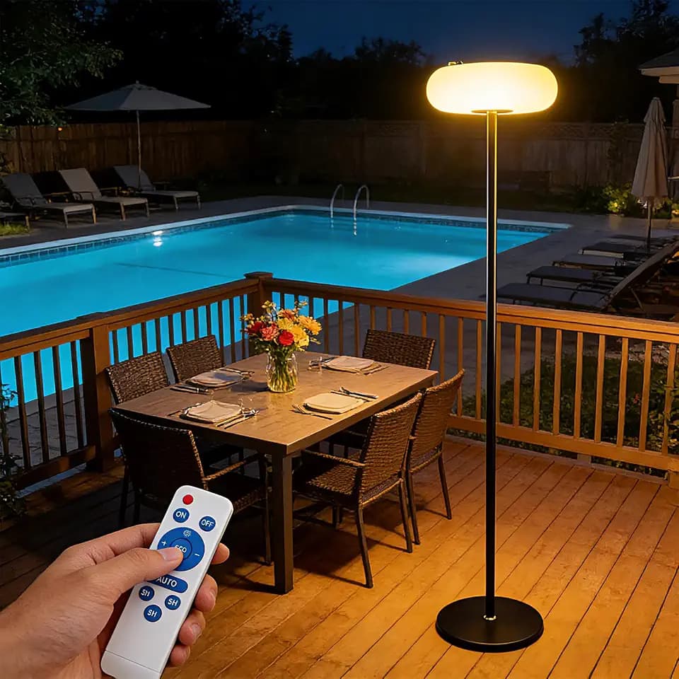 Outdoor Floor Lamp for Patio, Rechargeable Standing Lamp with Remote Control, IP65 Waterproof Dimmable 2 Brightness Modes LED Standing Lamp for Garden, Lawn Warm White 3000k
