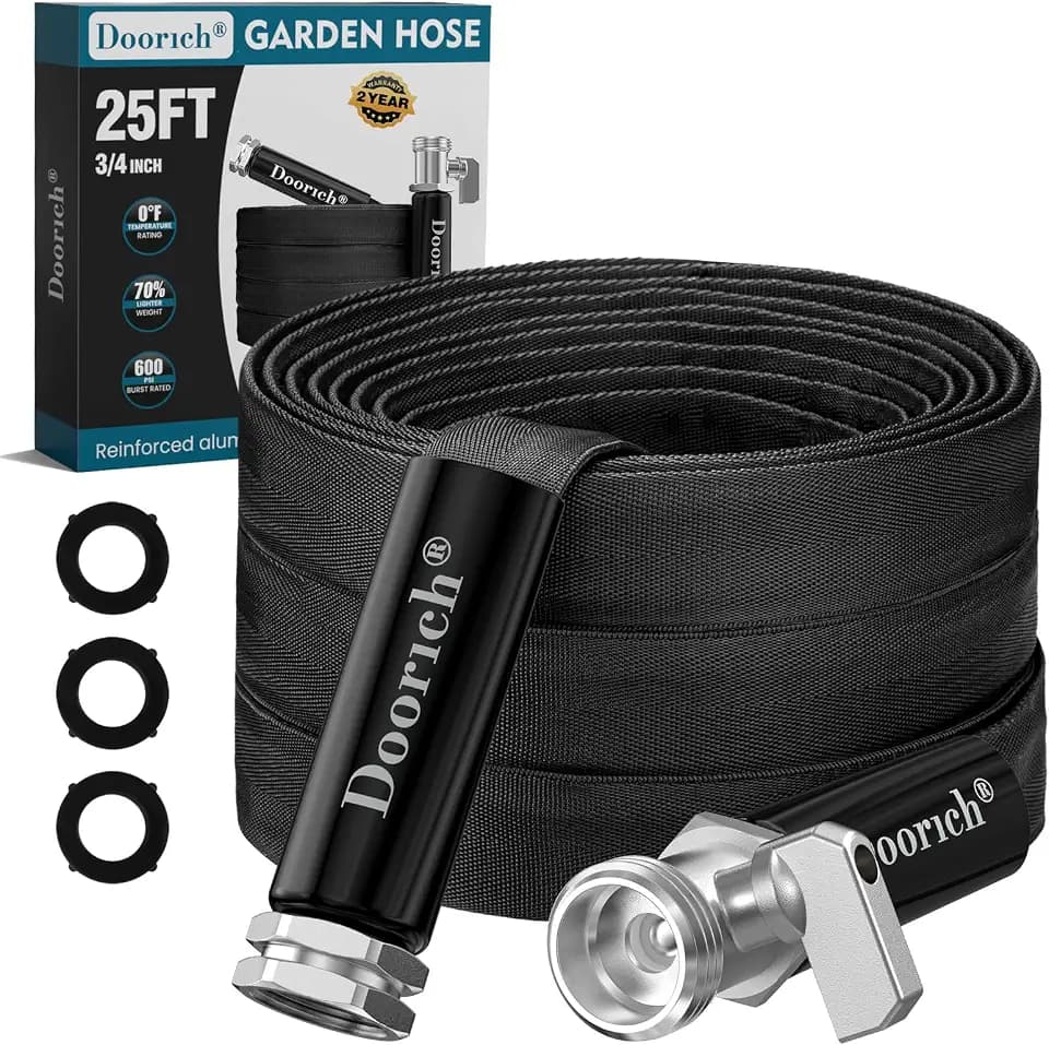Garden Hose 25ft, Ultra Lightweight Flat Water Hose with Valve