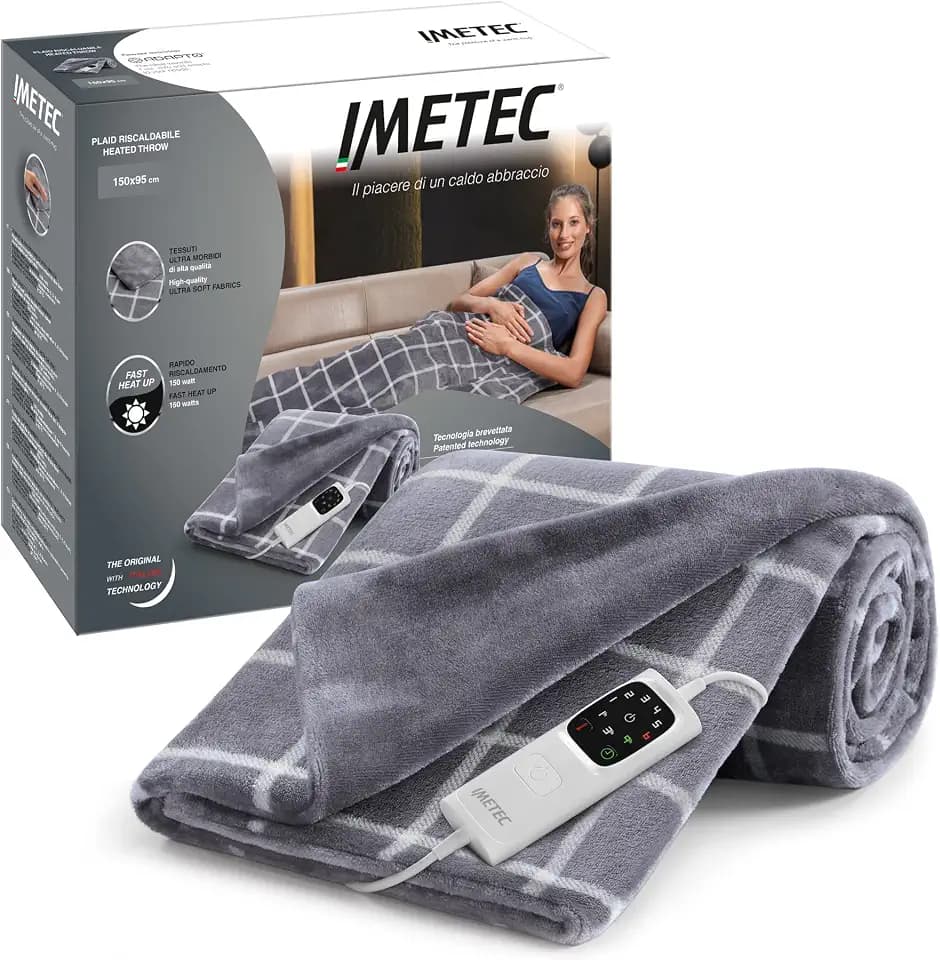 Imetec Adapto Velvet Square Heizdecke, 150x95 cm Wärmedecke, weiches Gewebe, geringer Verbrauch, Adapto-Technologie, sicher, schnelles Aufheizen, 6 Temperaturen, waschbar
