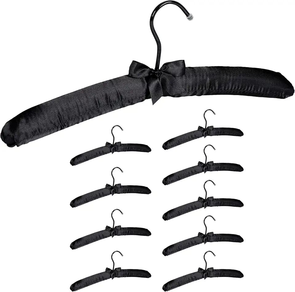 Relaxdays Kleiderbügel Satin, im Set, weich gepolstert, 360° drehbarer Haken, dekorative Schleife, 38 cm breit, Farbwahl