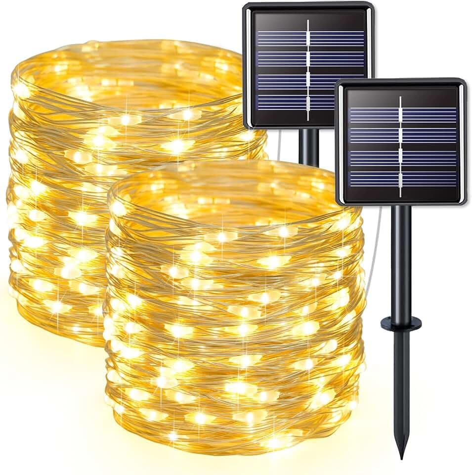 JMEXSUSS 2 Pack Solar Fairy Lights, Total 200 LED 66FT Solar String Lights