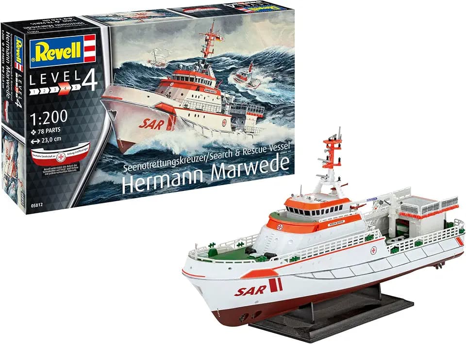 Revell Modellbau, Hermann Marwede, Bausatz, Maßstab 1:200, 78 Teile, Bastelset ab 12 Jahren, Detailgetreues Modell, Seenotrettungsschiff, Authentische Nachbildung