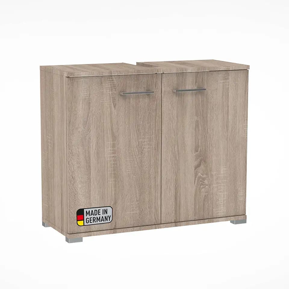FACKELMANN Easy Waschbeckenunterschrank, 80 cm, Sonoma Eiche, stehend, Made in Germany, viel Stauraum, Silberne Füße