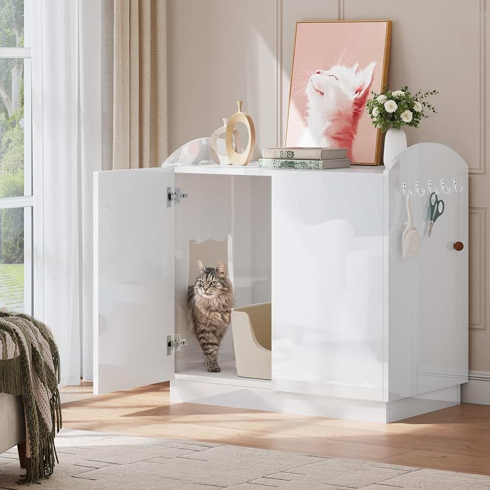 DWVO Large Hidden Litter Box Furniture with Hooks