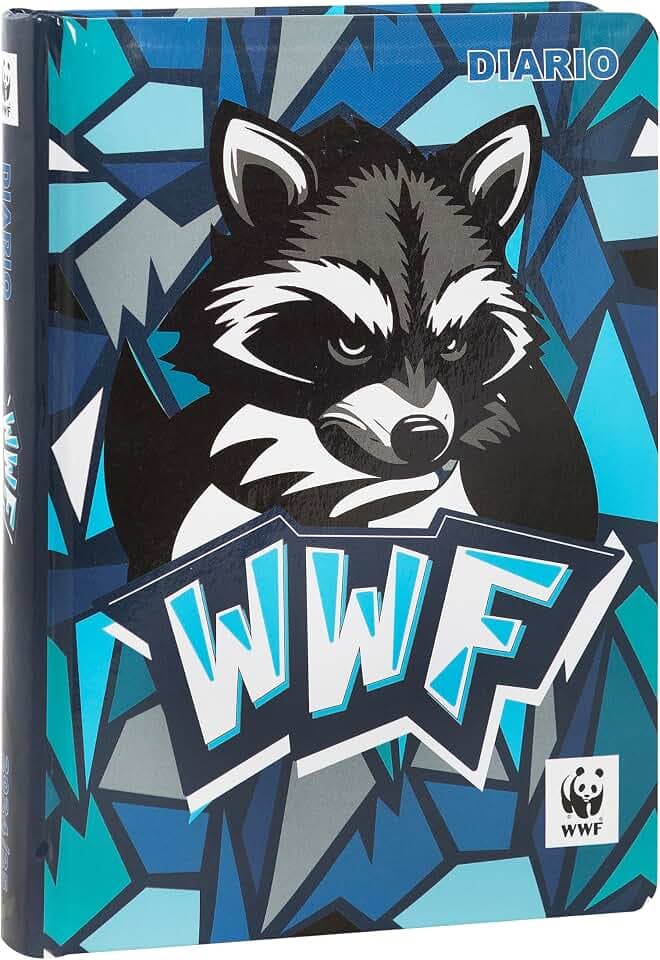 WWF - Schülerkalender 2024-2025, offizielles WWF, illustriert, Tagebuch 12 Monate, ideal für die Grund- oder Mittelschule, Hardcover mit Waschbär-Illustration und 352 farbigen Seiten, 13 x 17,8 cm