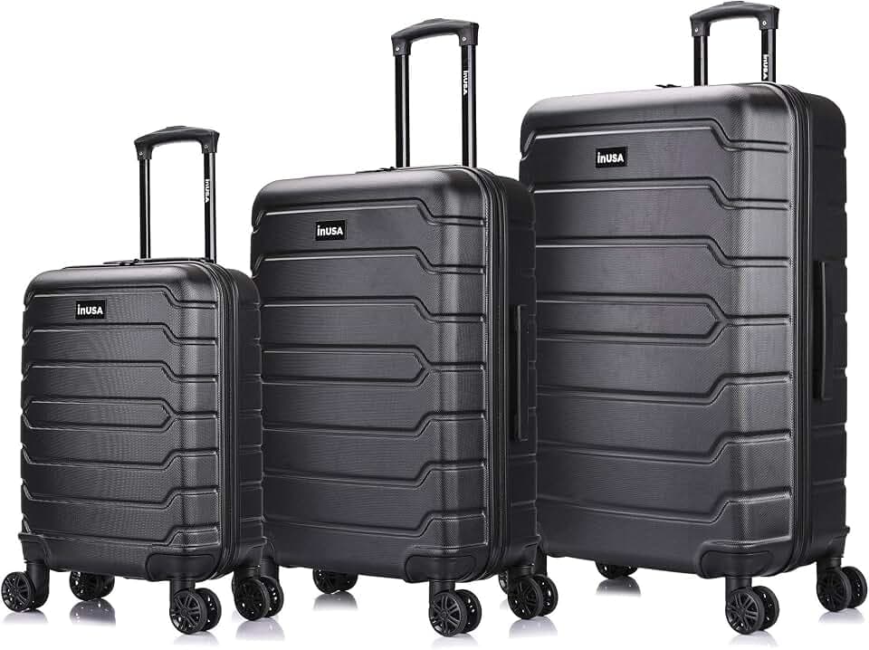 InUSA Trend Plastic 3-Piece Luggage Set, Black (IUTRESML-BLK)