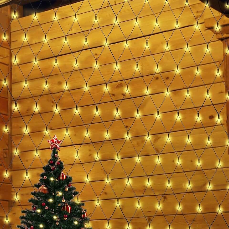 SALCAR 1x1m LED Lichternetz Außen, Anti-Rost Buchsbaum Lichterkette Netz Outdoor, Lichtervorhang Innen Strom mit 9 Modi und Speicherfunktion, Warmweiß