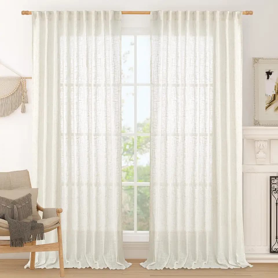 LAMIT Extra Wide Linen Curtains for Bedroom Semi Sheer Panels 84 Inch