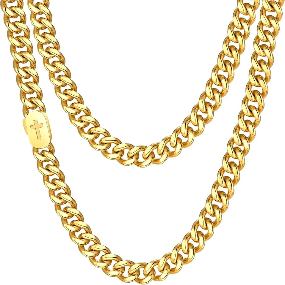 VNOX Silver Cross Necklace for Men, Solid Mens Cross Cuban Link Chain Necklaces 5mm Stainless Steel Gold Chains for Men, Cool Miami Jewelry Faith Religious Christian Gifts 18 Inch Cuban Cross Chain