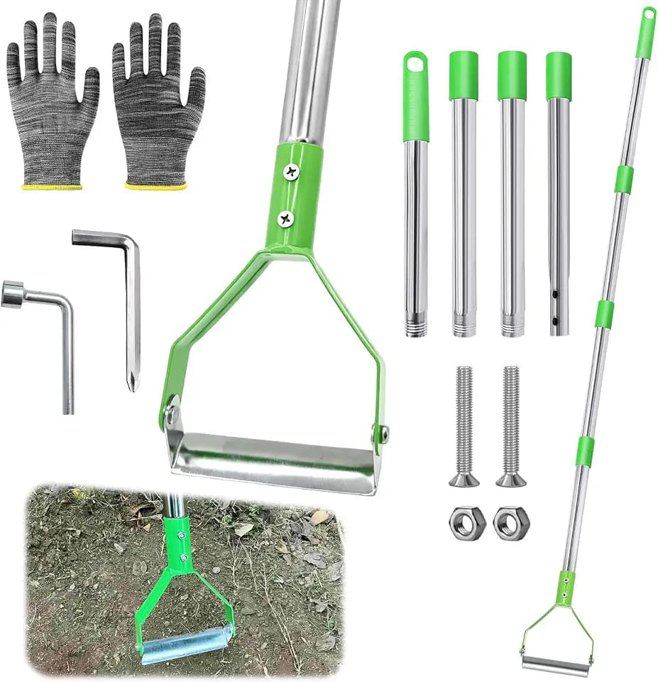 TZEKING Steigbügelhacke mit Stiel 160cm, Vielseitige Gartenhacke zum Unkrautjäten, Lockern und Nivellieren des Bodens,Abnehmbarer Handvertikutierer,Verstellbarer Vertikutierrechen für Rasen und Garten