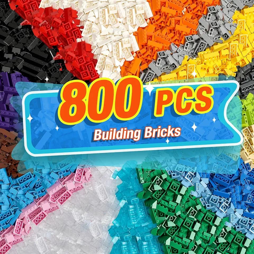 800PCS Slope Brick,5 Size Building Bulks Compatible with All Brand,18 Color