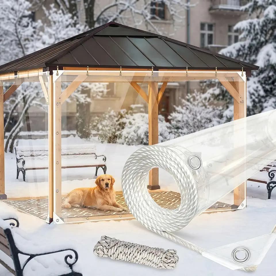 8' x 10' Clear Tarps Heavy Duty PVC Vinyl 14 Mil Thick Tarpaulin Glass Tarpaulin with Metal Grommets, Protects Against Water, Tear, Cold Weather Resistan for Greenhouse Balcony Garden